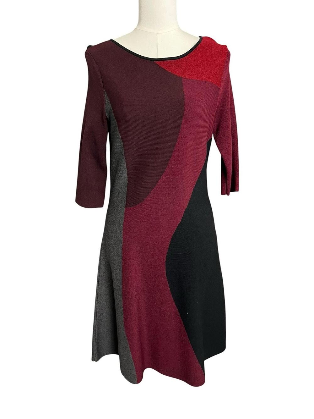 NIC+ZOE Sweater Dress Womens Petite PS Multicolor Colorblock Knit 3/4 Sleeve